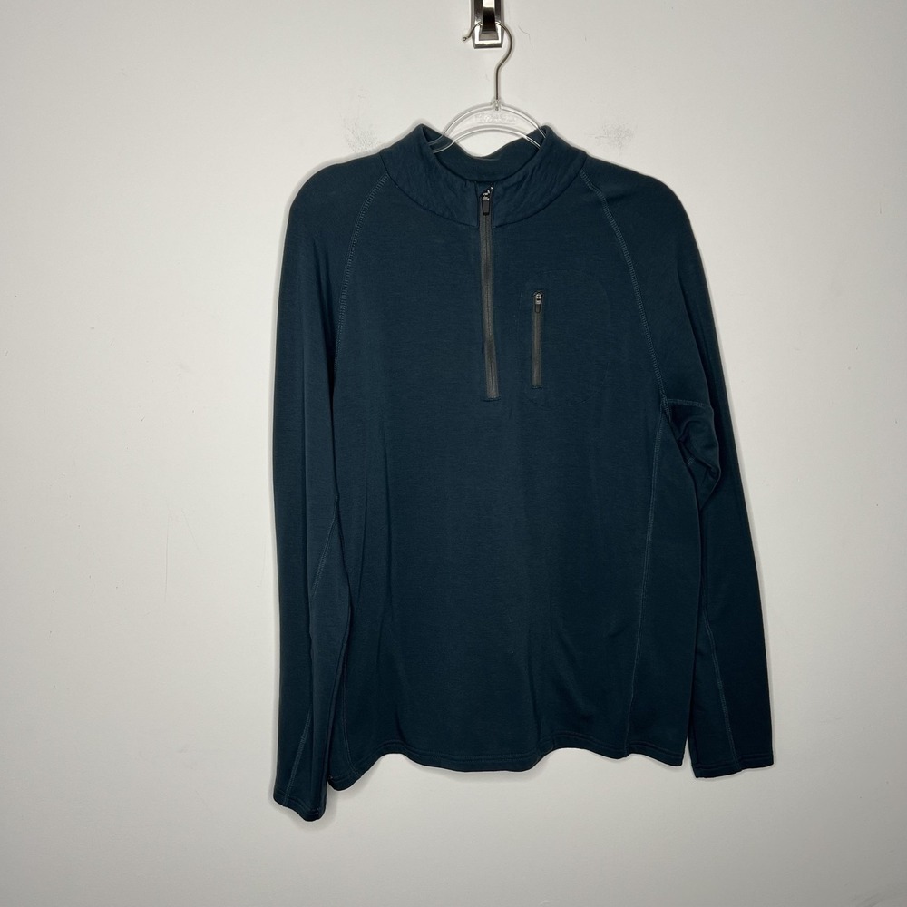 Free Fly Pullover Mens Medium Blue Performance Bamboo Quarter Zip Mock Neck